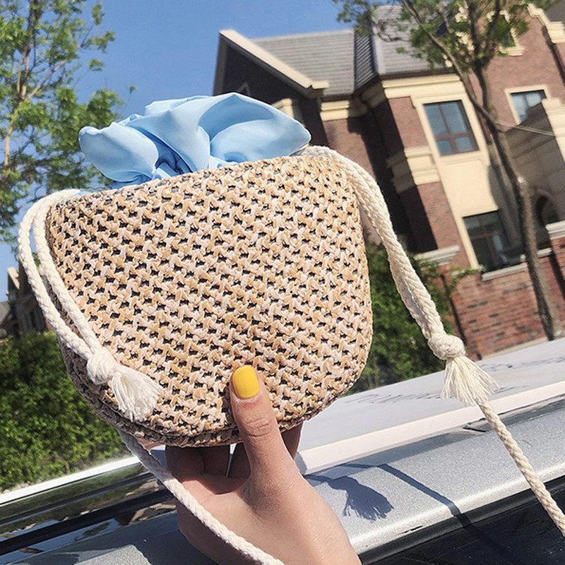 Ljetna ženska torba na rame, modna slamnata torba s uzicom, kontrastne boje