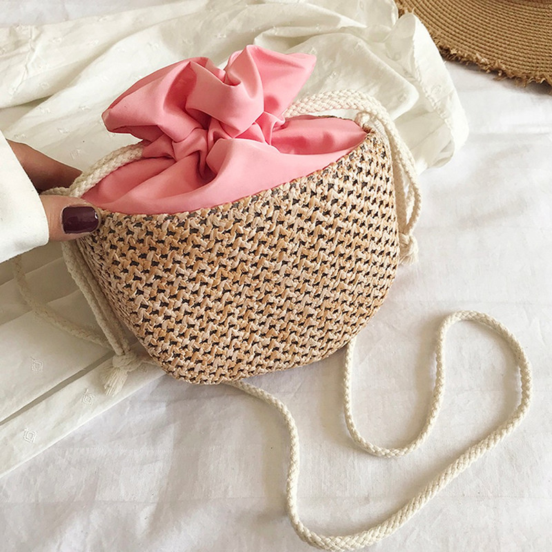 Ljetna ženska torba na rame, modna slamnata torba s uzicom, kontrastne boje