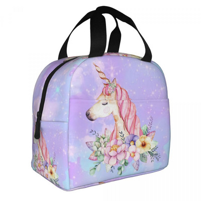 Termoizolirana torba za ručak s cvjetnim printom jednoroga, ženska prijenosna kutija za ručak za rad u školi Višenamjenske torbe za hranu