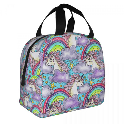Termoizolirana torba za ručak s cvjetnim printom jednoroga, ženska prijenosna kutija za ručak za rad u školi Višenamjenske torbe za hranu