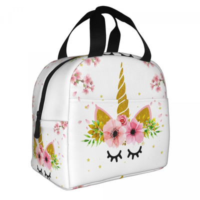Termoizolirana torba za ručak s cvjetnim printom jednoroga, ženska prijenosna kutija za ručak za rad u školi Višenamjenske torbe za hranu