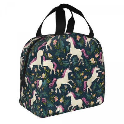 Termoizolirana torba za ručak s cvjetnim printom jednoroga, ženska prijenosna kutija za ručak za rad u školi Višenamjenske torbe za hranu