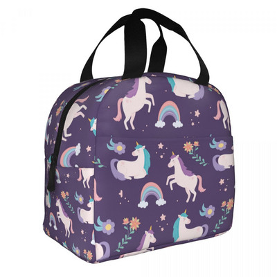 Termoizolirana torba za ručak s cvjetnim printom jednoroga, ženska prijenosna kutija za ručak za rad u školi Višenamjenske torbe za hranu
