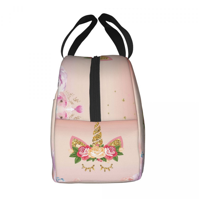 Termoizolirana torba za ručak s cvjetnim printom jednoroga, ženska prijenosna kutija za ručak za rad u školi Višenamjenske torbe za hranu