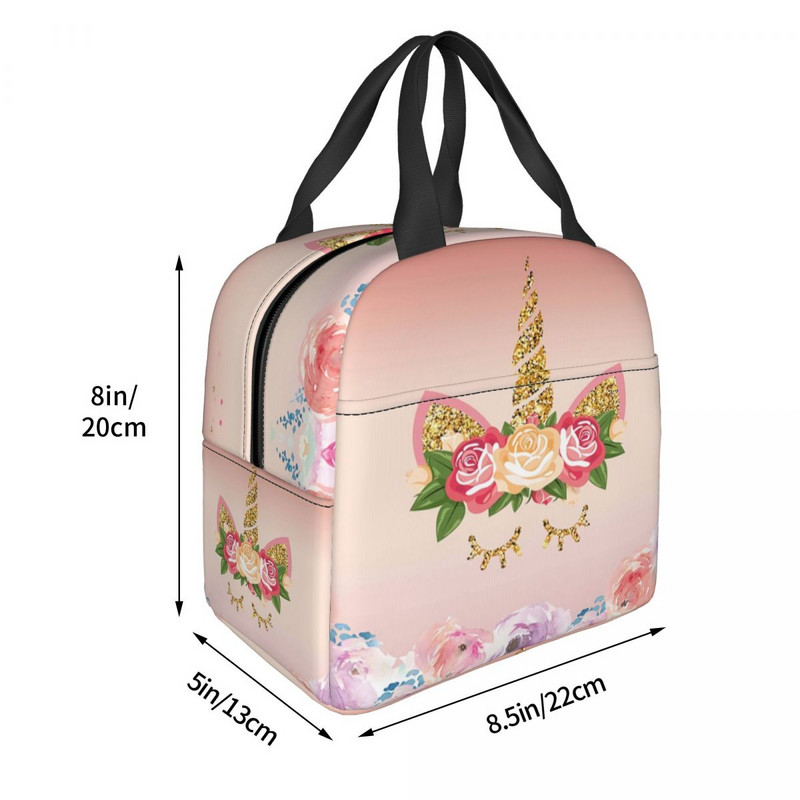 Termoizolirana torba za ručak s cvjetnim printom jednoroga, ženska prijenosna kutija za ručak za rad u školi Višenamjenske torbe za hranu