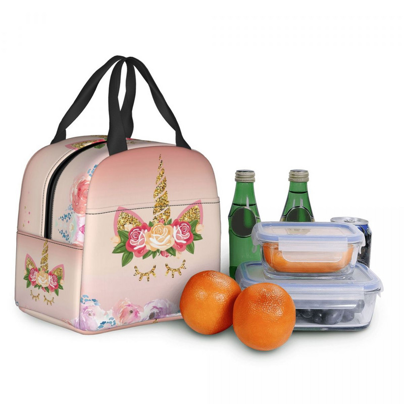 Termoizolirana torba za ručak s cvjetnim printom jednoroga, ženska prijenosna kutija za ručak za rad u školi Višenamjenske torbe za hranu