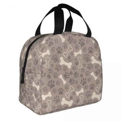 Smeđi uzorak pseće šape Izolirana torba za ručak za žene Prijenosni otisci životinjskih stopala Hladnjak Termalna bento kutija Radne torbe za hranu za piknik