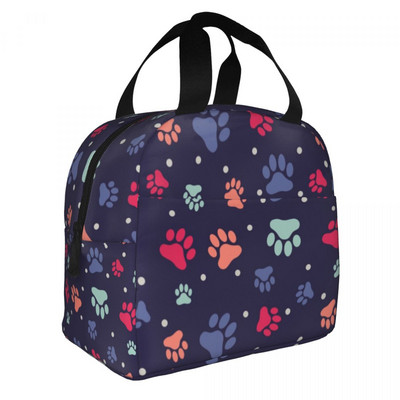 Smeđi uzorak pseće šape Izolirana torba za ručak za žene Prijenosni otisci životinjskih stopala Hladnjak Termalna bento kutija Radne torbe za hranu za piknik