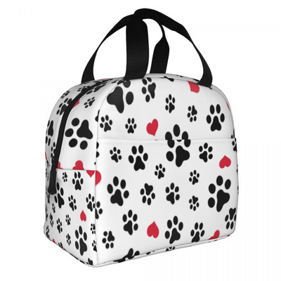 Smeđi uzorak pseće šape Izolirana torba za ručak za žene Prijenosni otisci životinjskih stopala Hladnjak Termalna bento kutija Radne torbe za hranu za piknik