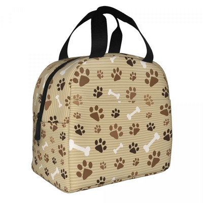 Smeđi uzorak pseće šape Izolirana torba za ručak za žene Prijenosni otisci životinjskih stopala Hladnjak Termalna bento kutija Radne torbe za hranu za piknik