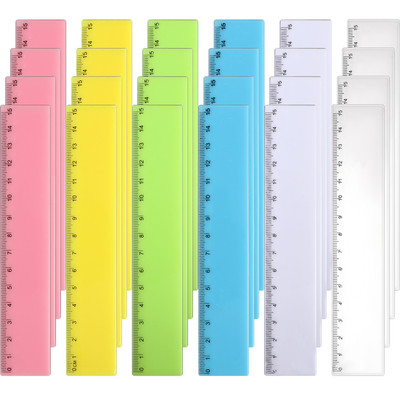 Plastična ravnala od 24 komada, prozirno ravno ravnalo od 6 inča Sigurnosno ravnalo u boji