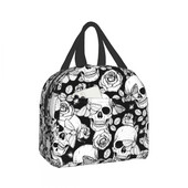 Skull Butterfly and Roses Lunch Bag Goth Τσάντα Cooler Bag Dead Of The Dead Θερμική τσάντα για γυναίκες Άνδρες Αγόρι κορίτσι Σχολείο Εργασία Ταξίδι Παραλία