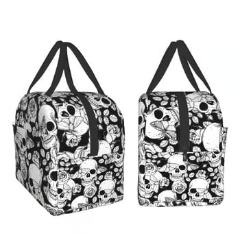 Skull Butterfly and Roses Lunch Bag Goth Τσάντα Cooler Bag Dead Of The Dead Θερμική τσάντα για γυναίκες Άνδρες Αγόρι κορίτσι Σχολείο Εργασία Ταξίδι Παραλία