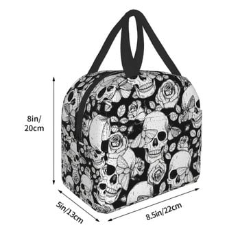 Skull Butterfly and Roses Lunch Bag Goth Τσάντα Cooler Bag Dead Of The Dead Θερμική τσάντα για γυναίκες Άνδρες Αγόρι κορίτσι Σχολείο Εργασία Ταξίδι Παραλία