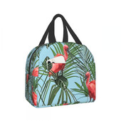 Geantă de prânz cu flamingo roz Tropical Jungle Geantă portabilă de depozitare pentru prânz Suport de prânz Geanta frigorifică pentru prânz pentru doamne și bărbați