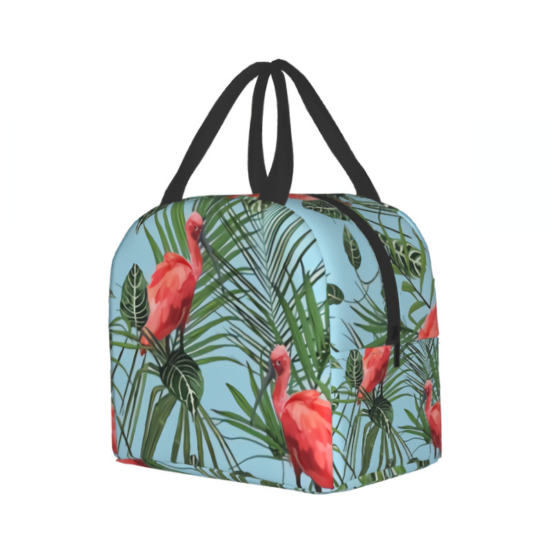 Geantă de prânz cu flamingo roz Tropical Jungle Geantă portabilă de depozitare pentru prânz Suport de prânz Geanta frigorifică pentru prânz pentru doamne și bărbați