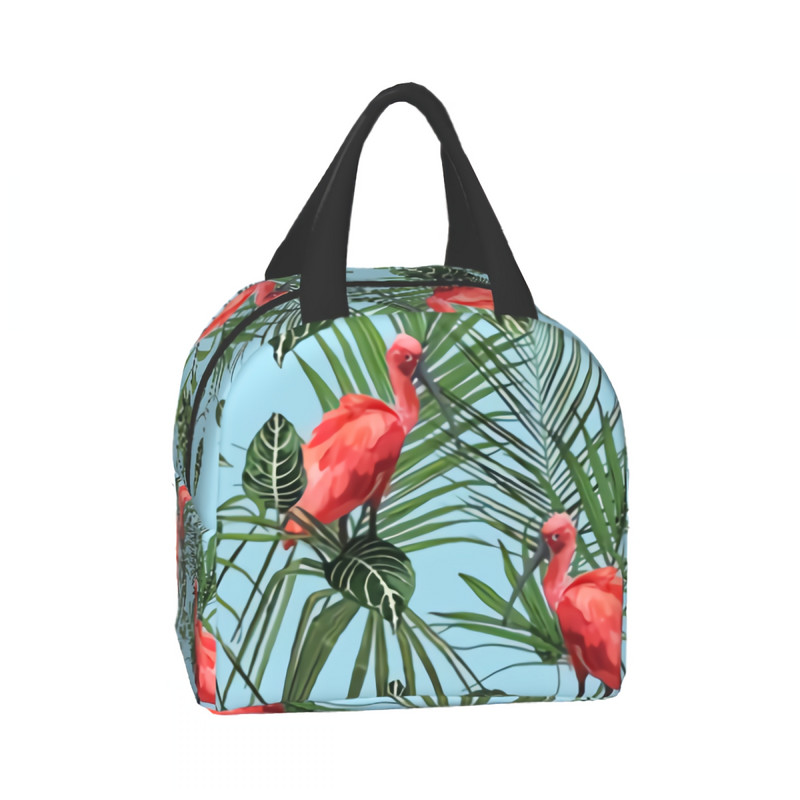 Geantă de prânz cu flamingo roz Tropical Jungle Geantă portabilă de depozitare pentru prânz Suport de prânz Geanta frigorifică pentru prânz pentru doamne și bărbați