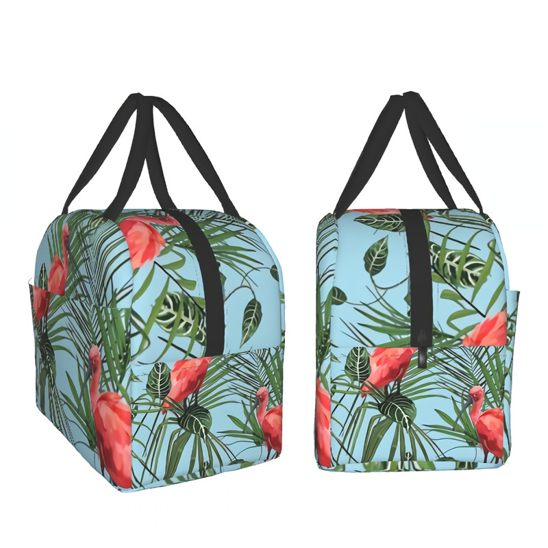 Geantă de prânz cu flamingo roz Tropical Jungle Geantă portabilă de depozitare pentru prânz Suport de prânz Geanta frigorifică pentru prânz pentru doamne și bărbați