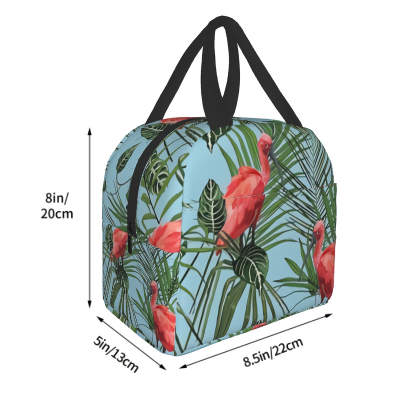 Geantă de prânz cu flamingo roz Tropical Jungle Geantă portabilă de depozitare pentru prânz Suport de prânz Geanta frigorifică pentru prânz pentru doamne și bărbați