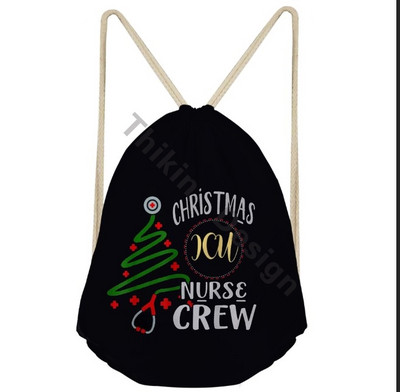 Veseli i svijetli Božić Ruksak s traperom s printom medicinske sestre Traper Izdržljive putne torbe 3D Djed Božićnjak Torbe sa špagom za penjanje Mochila