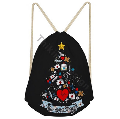 Veseli i svijetli Božić Ruksak s traperom s printom medicinske sestre Traper Izdržljive putne torbe 3D Djed Božićnjak Torbe sa špagom za penjanje Mochila