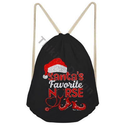Veseli i svijetli Božić Ruksak s traperom s printom medicinske sestre Traper Izdržljive putne torbe 3D Djed Božićnjak Torbe sa špagom za penjanje Mochila