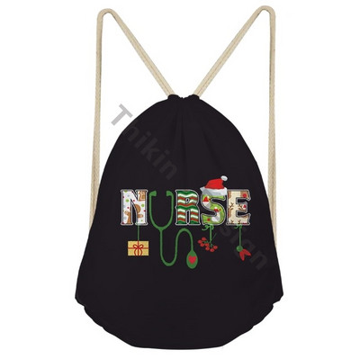 Veseli i svijetli Božić Ruksak s traperom s printom medicinske sestre Traper Izdržljive putne torbe 3D Djed Božićnjak Torbe sa špagom za penjanje Mochila