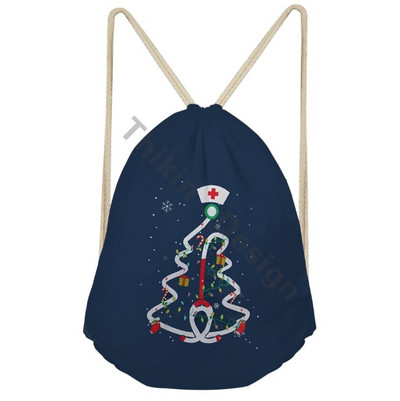 Veseli i svijetli Božić Ruksak s traperom s printom medicinske sestre Traper Izdržljive putne torbe 3D Djed Božićnjak Torbe sa špagom za penjanje Mochila