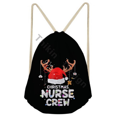 Veseli i svijetli Božić Ruksak s traperom s printom medicinske sestre Traper Izdržljive putne torbe 3D Djed Božićnjak Torbe sa špagom za penjanje Mochila