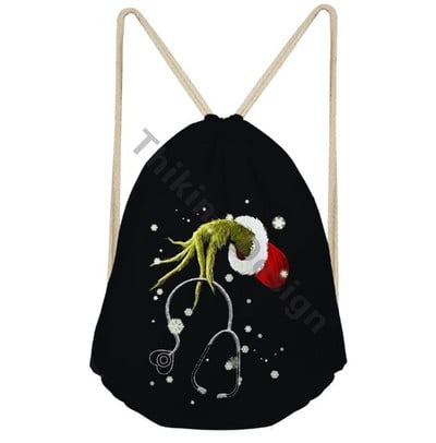 Veseli i svijetli Božić Ruksak s traperom s printom medicinske sestre Traper Izdržljive putne torbe 3D Djed Božićnjak Torbe sa špagom za penjanje Mochila