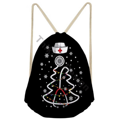 Veseli i svijetli Božić Ruksak s traperom s printom medicinske sestre Traper Izdržljive putne torbe 3D Djed Božićnjak Torbe sa špagom za penjanje Mochila