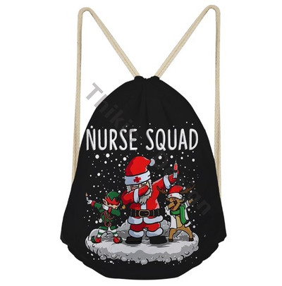 Veseli i svijetli Božić Ruksak s traperom s printom medicinske sestre Traper Izdržljive putne torbe 3D Djed Božićnjak Torbe sa špagom za penjanje Mochila