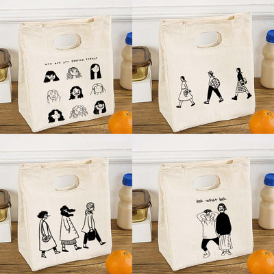 Funny Girls Print Funkcionalni hladnjak Lunch Box Torbe Prijenosna izolirana platnena bento torba Termalna putna torbica za pohranu hrane za piknik
