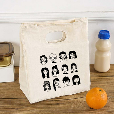 Funny Girls Print Funkcionāls dzesētājs pusdienu kastes somas Pārnēsājams izolēts audekls Bento Tote Thermal Travel Piknika pārtikas uzglabāšanas maisiņš