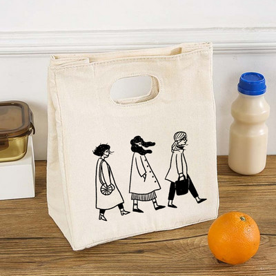 Funny Girls Print Funkcionāls dzesētājs pusdienu kastes somas Pārnēsājams izolēts audekls Bento Tote Thermal Travel Piknika pārtikas uzglabāšanas maisiņš