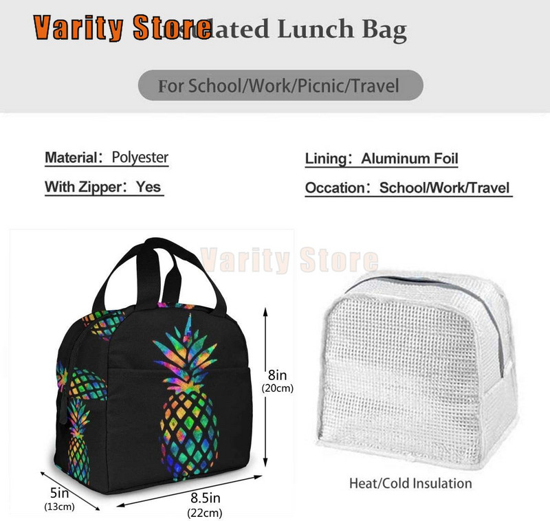 Ljetno voće Rainbow Ananas torba za ručak za žene Djevojke Izolirana dječja piknik torbica Termalna torba za hlađenje Bento Large Meal Prep