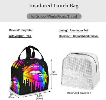 Τσάντα μεσημεριανού γεύματος Rainbow LGBT Pride Lips Tote Bag Insulated Organizer Τσάντα θήκης μεσημεριανού γεύματος για ταξίδια Εργασία Σχολική προπόνηση σε εξωτερικούς χώρους