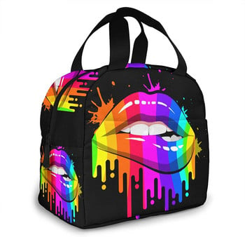 Τσάντα μεσημεριανού γεύματος Rainbow LGBT Pride Lips Tote Bag Insulated Organizer Τσάντα θήκης μεσημεριανού γεύματος για ταξίδια Εργασία Σχολική προπόνηση σε εξωτερικούς χώρους