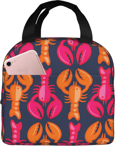 Dámska, pánska a detská červená oranžová krabička na obed s homárom do kancelárie a školy, polyesterová izolovaná vnútorná taška na obed