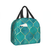 „Imiss Turquoise Quatrefoil“ izoliuotas pietų krepšys moterims, vyrams „Gold Trellis“ mažos priešpiečių dėžutės talpyklos, daugkartinio naudojimo nepralaidus krepšys