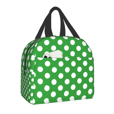 Geantă de prânz cu buline alb-negru pentru femei, termoizolatoare portabilă, cutie de prânz, cutie de prânz pentru muncă, școală, saci de picnic de călătorie