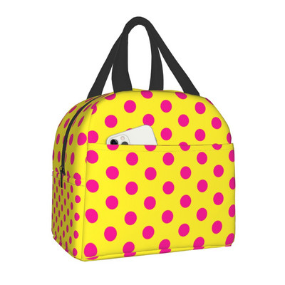 Geantă de prânz cu buline alb-negru pentru femei, termoizolatoare portabilă, cutie de prânz, cutie de prânz pentru muncă, școală, saci de picnic de călătorie