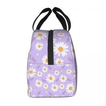 Floral Daisy Print Insulated Lunch Bag for Women Resuable Daisies Flowers Cooler Thermal Lunch Box Παιδική Σχολική Παιδική Τσάντα φαγητού