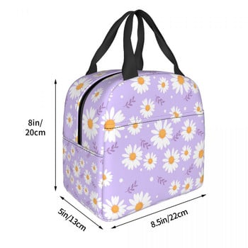 Floral Daisy Print Insulated Lunch Bag for Women Resuable Daisies Flowers Cooler Thermal Lunch Box Παιδική Σχολική Παιδική Τσάντα φαγητού