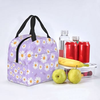 Floral Daisy Print Insulated Lunch Bag for Women Resuable Daisies Flowers Cooler Thermal Lunch Box Παιδική Σχολική Παιδική Τσάντα φαγητού