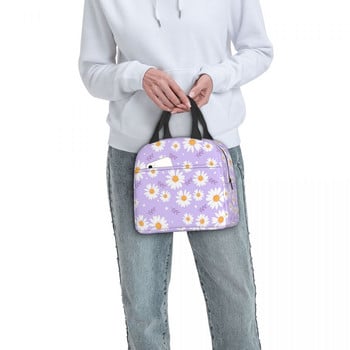 Floral Daisy Print Insulated Lunch Bag for Women Resuable Daisies Flowers Cooler Thermal Lunch Box Παιδική Σχολική Παιδική Τσάντα φαγητού