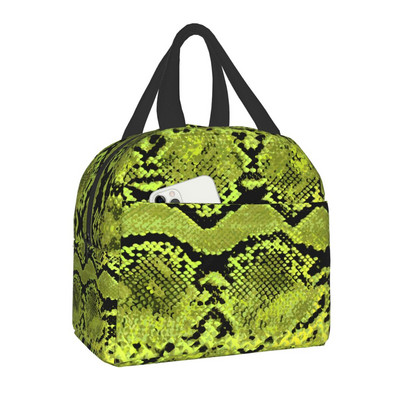 Snake Skin Print Insulated τσάντα μεσημεριανού γεύματος για γυναίκες Αδιάβροχο Snakeskin Animal Texture Thermal Cooler Bento Box Office Work School