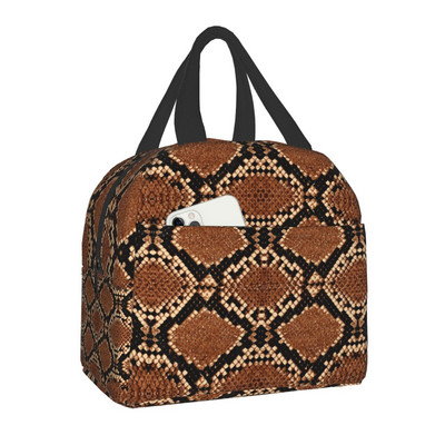 Snake Skin Print Insulated τσάντα μεσημεριανού γεύματος για γυναίκες Αδιάβροχο Snakeskin Animal Texture Thermal Cooler Bento Box Office Work School