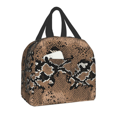 Snake Skin Print Insulated τσάντα μεσημεριανού γεύματος για γυναίκες Αδιάβροχο Snakeskin Animal Texture Thermal Cooler Bento Box Office Work School