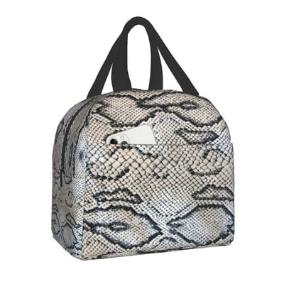Snake Skin Print Insulated τσάντα μεσημεριανού γεύματος για γυναίκες Αδιάβροχο Snakeskin Animal Texture Thermal Cooler Bento Box Office Work School